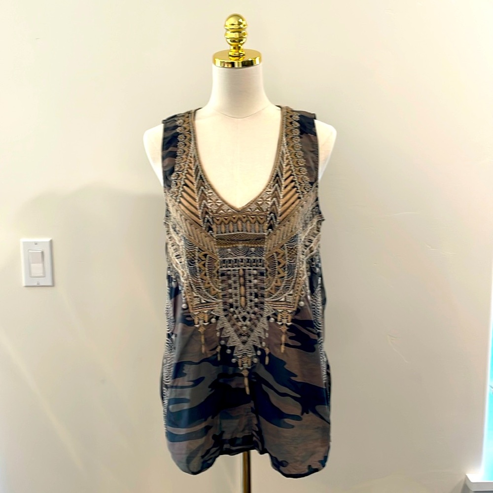Johnny Was embroidered cotton tank top